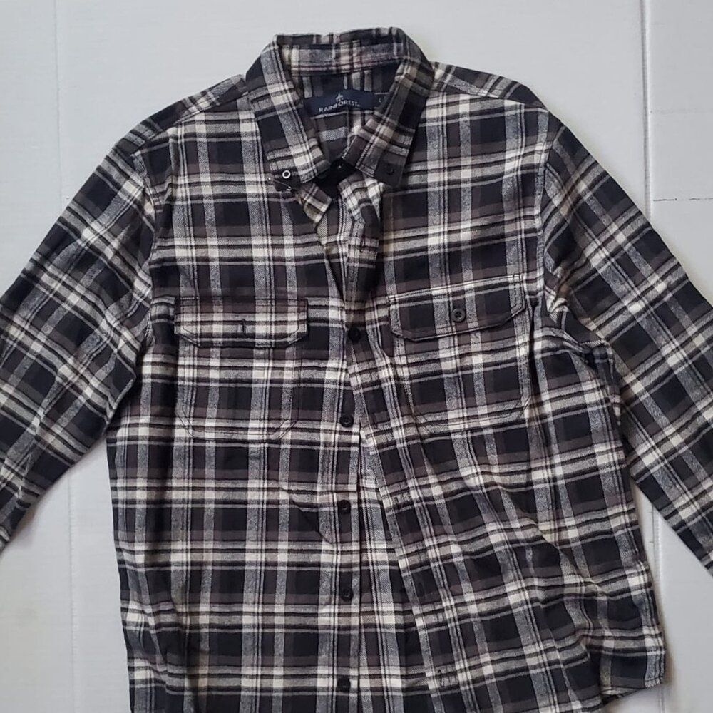 Men Regular Fit Plaid Flannel Long Sleeve Casual Shirt, Charcoal Combo LARGE - Picture 7 of 14